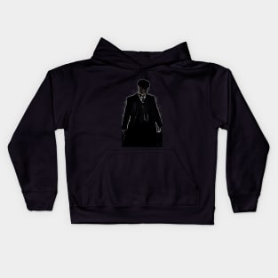 Thomas Shelby stands emotionally, well dressed, with a hat and looks down as abstract comic art (vers. 2) Kids Hoodie